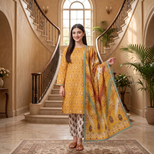 Golden Ikat 3-Piece Lawn Suit