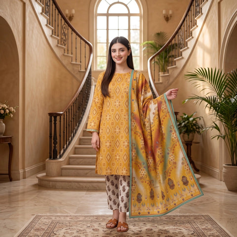 Golden Ikat 3-Piece Lawn Suit