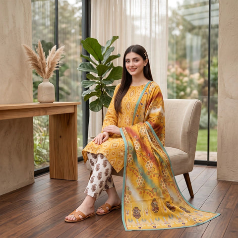 Golden Ikat 3-Piece Lawn Suit