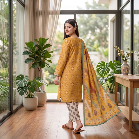 Golden Ikat 3-Piece Lawn Suit