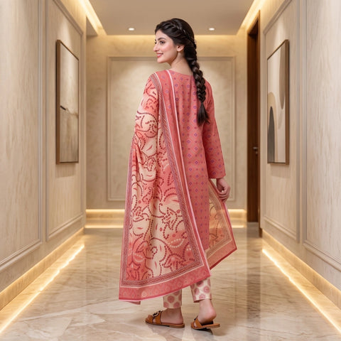 Coral Medallion 3-Piece Lawn Suit
