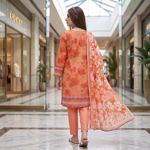 Peach Blossom Embroidery 3-Piece Lawn Suit