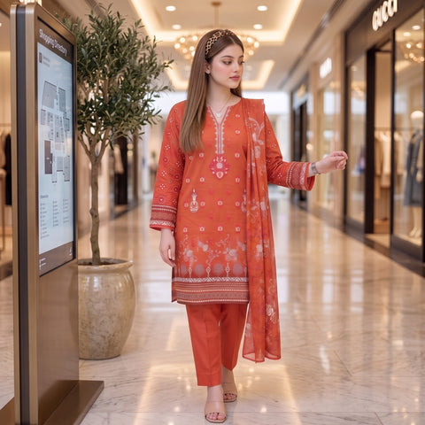 Rust Medallion Embroidery 3-Piece Lawn Suit