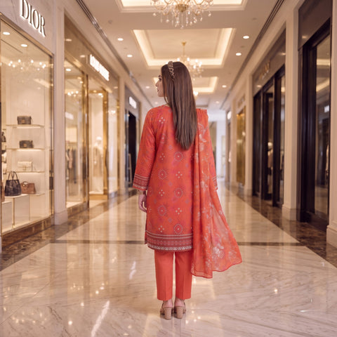 Rust Medallion Embroidery 3-Piece Lawn Suit