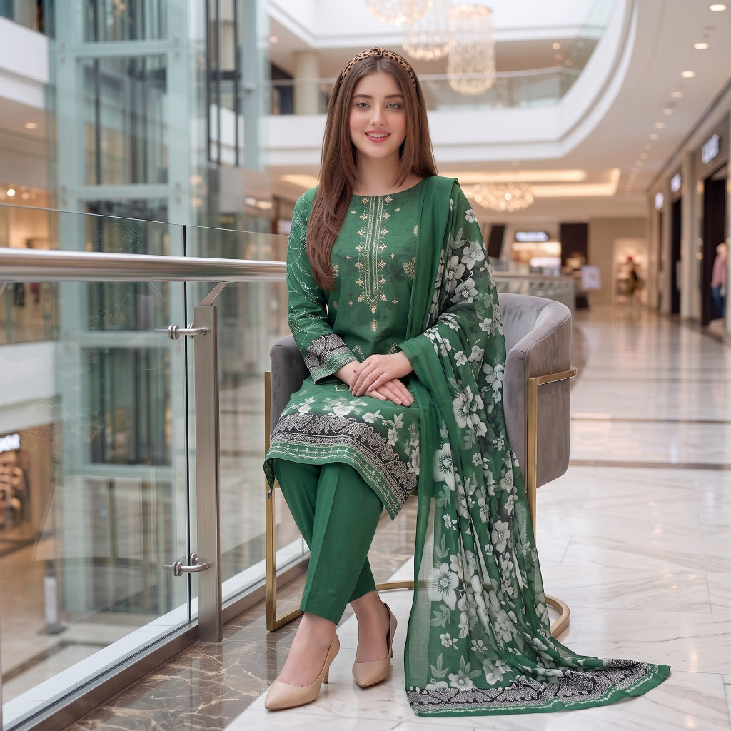 Emerald Floral Embroidery 3-Piece Lawn Suit