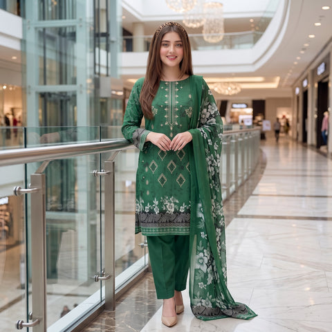 Emerald Floral Embroidery 3-Piece Lawn Suit