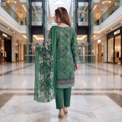 Emerald Floral Embroidery 3-Piece Lawn Suit